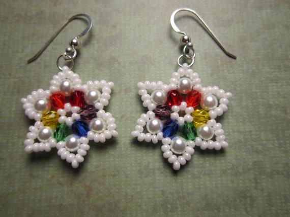Rainbow Snowflake Earrings Seed Bead Earrings Star | Etsy