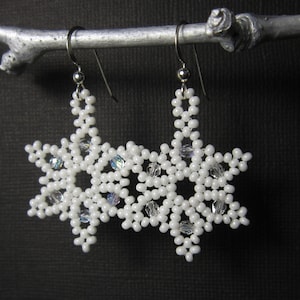 Snowflake Earrings, Seed Bead Earrings, Star Earrings, Seed Bead Snow Flake Earrings Sterling Silver Ear Wires 1186 image 1