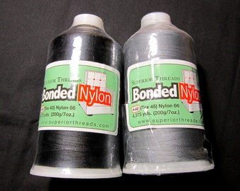 Superior Thread Brand Bonded Nylon TEX 45 Nylon 66 Black and Grey two 7oz cones.