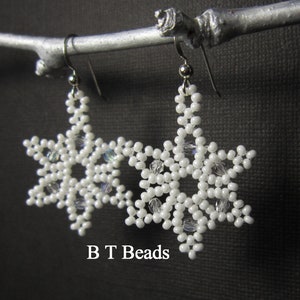 Snowflake Earrings, Seed Bead Earrings, Star Earrings, Seed Bead Snow Flake Earrings Sterling Silver Ear Wires 1186 image 3