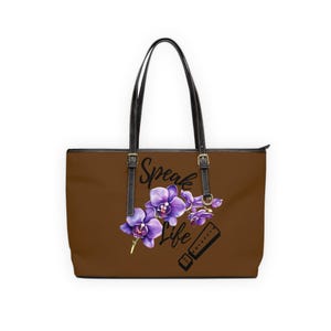 "Schicke Blumen-Einkaufstasche BROWN - ""Sprecht das Leben Sprüche 18 21"" Design, ideal für den täglichen Gebrauch, Geschenke, Arbeit, Reisen und besondere Anlässe."