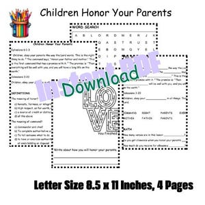 Hoja de trabajo bíblica "Honra a tus padres": imprimible para la escuela dominical (PDF)