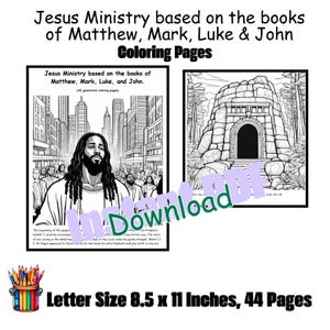 Jesus Ministry based on the books of Matthew, Mark, Luke, and John, coloring pages