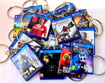 PS4 Mini Game case Keychain for a Playstation fan handmade 3D printed keyring, birthday present, gaming fan video game gift custom accessory