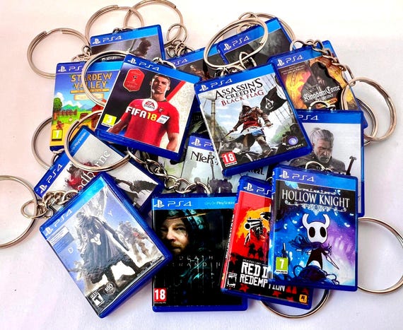 PS4 Mini Game case Keychain for a Playstation fan handmade 3D printed  keyring, birthday present, gaming fan video game gift custom accessory