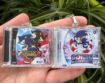 Sonic Adventure NFC Keychain Sega Dreamcast, Handmade gamer gift accessory for a Sonic fan miniature CD keyring, retro gamer present