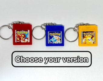 Pokemon Keychain Game Boy Color, Handmade 3d printed gamer gift accessory for a Nintendo fan miniature Cartridge keyring retro gamer present