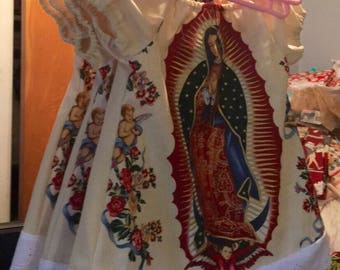 Custom Size Made to Order Virgin of Guadalupe Cream Background Peasant Dress Alexander Henry Fabric Boutique style Virgen de Guadalupe