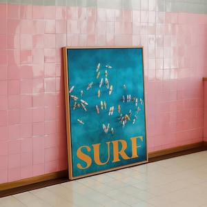 Surfaffisch, surfväggkonst, blå kustsurfposter, fotografi av surfing, havskonsttryck, retro surfaffisch bild 3