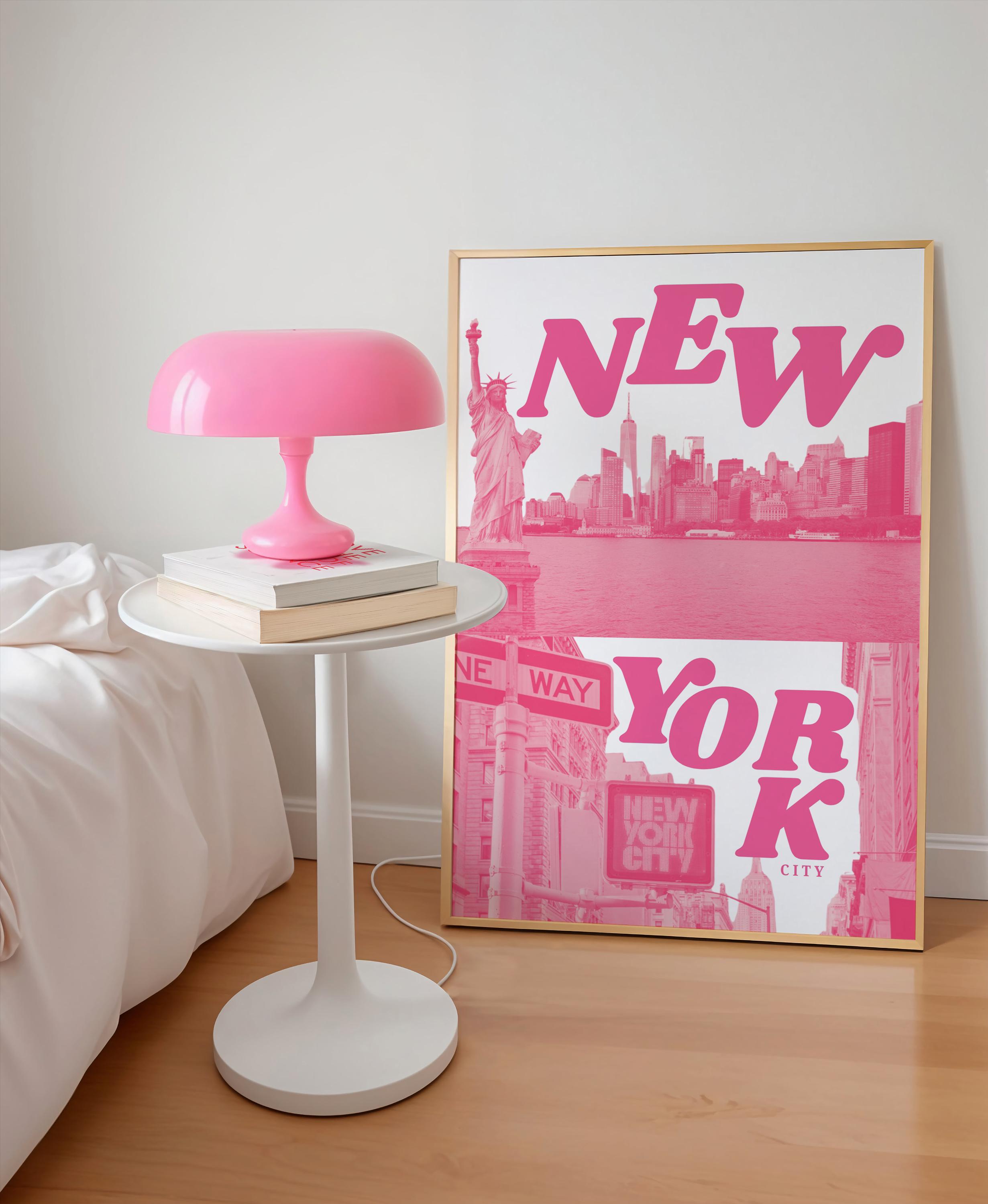 Retro Graphics Pink New York City Retro Art | Pink NYC Wall Dorm Art | Travel City Wall Art ...