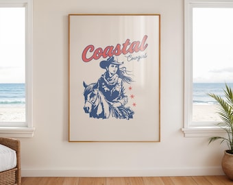 Arte de parede de cowgirl costeira | Impressão de cowgirl costeira | Decoração de parede de cowgirl, arte de dormitório | Impressão digital de arte de parede de cowgirl country