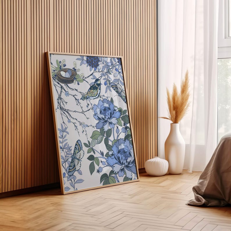 Chinoiserie Wall Art Floral Blue and White Chinoiserie Print | Elegant ...