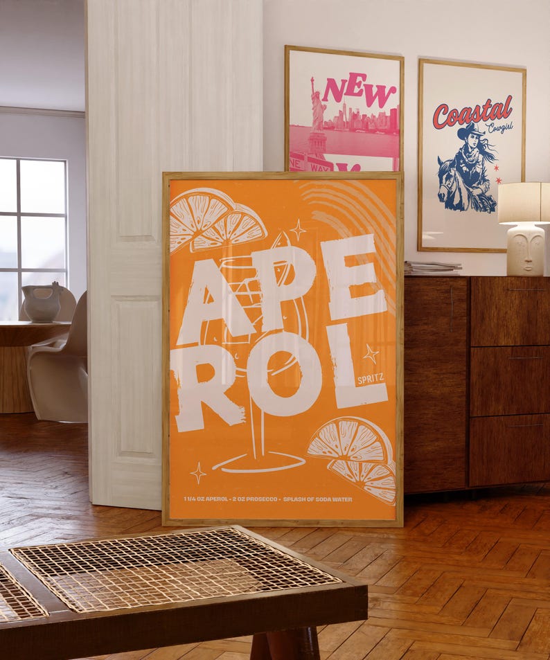 Aperol Spritz Art Print | Bar Cart Decor Cocktail Poster | Party ...