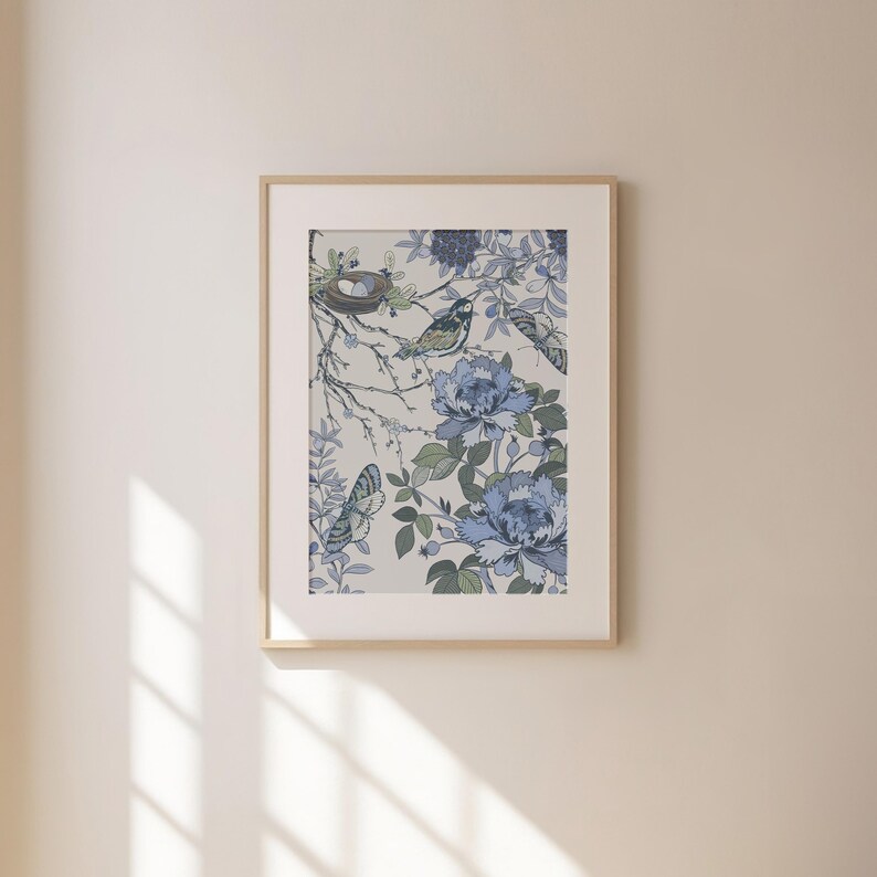 Chinoiserie Wall Art Floral Blue and White Chinoiserie Print | Elegant ...
