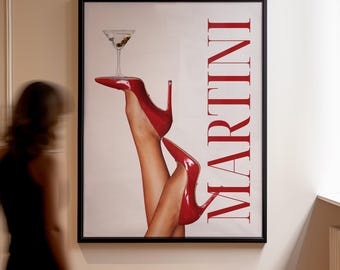 Impressão de martini, impressão de martini sujo, impressão de martini expresso, arte de parede de martini, decoração de carrinho de bar, pôster de coquetel, impressão de coquetel, saltos vermelhos