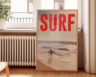 Surfaffisch, surfväggkonst, kustsurfposter, fotografi av surfing, havskonsttryck, strandaffisch, strandhusdekor, surfpresent