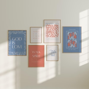 Christian Wall Art BUNDLE, Gallery Wall Set Colorful set of 6, Vintage Prints, Printable Wall Art, Bible Verse Wall Art, Christian Gift