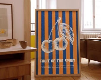 Arte de parede com o Fruto do Espírito, download digital de arte de parede com as Escrituras, decoração cristã para casa, impressão vintage das Escrituras, arte de parede com versículos bíblicos