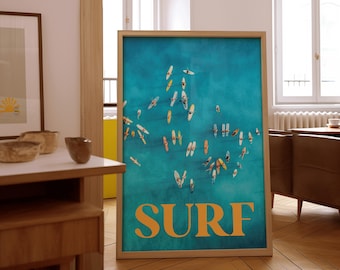 Surf poster, surf wall art, blue coastal surf poster, photography surf print, ocean art print, retro surf poster