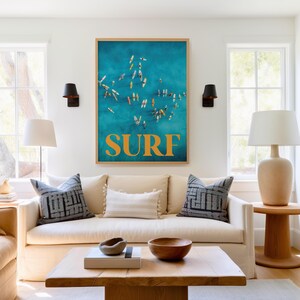 Surfaffisch, surfväggkonst, blå kustsurfposter, fotografi av surfing, havskonsttryck, retro surfaffisch bild 2