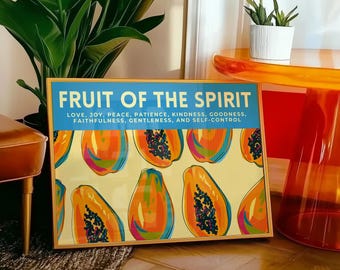 Arte de parede do Fruto do Espírito, pôster do Fruto do Espírito, arte do Espírito Santo, arte de parede da Bíblia, arte de parede cristã moderna, arte de mamão