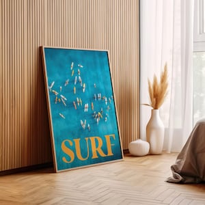 Surfaffisch, surfväggkonst, blå kustsurfposter, fotografi av surfing, havskonsttryck, retro surfaffisch bild 4