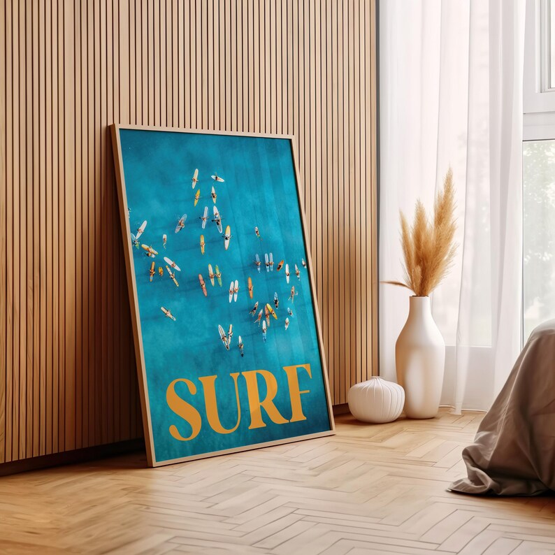 Surfaffisch, surfväggkonst, blå kustsurfposter, fotografi av surfing, havskonsttryck, retro surfaffisch bild 4