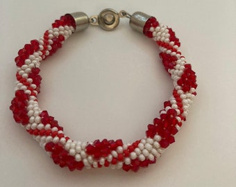 Crochet rope bracelet , beadwork jewelry , beaded bracelet , beads rope bracelet