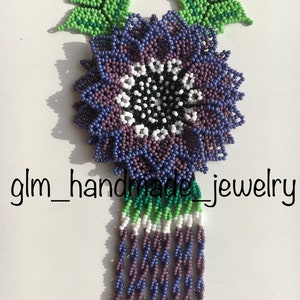 Colorful necklace, Flower necklace,Huichol necklace, Huichol jewelry, Mexican Necklace, Beaded Flower,