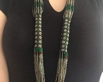 Long necklace, beaded long necklace,