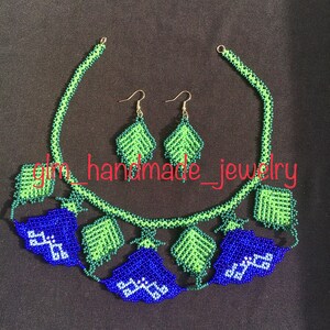 Colorful necklace, Flower necklace,Huichol necklace, Huichol jewelry, Mexican Necklace, Beaded Flower,SET