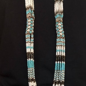 African Zulu beaded rope necklace in blue turquoise , brown and cream