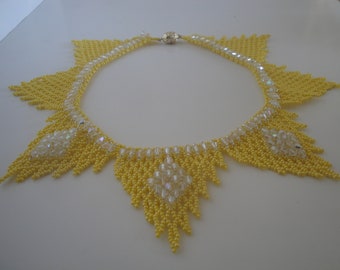 Yellow Bead Necklace, Seed Bead Necklace, Collar Necklace, Round Bead Necklace, Yellow Statement Necklace