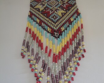 Long necklace, beaded long necklace, Loom necklace, Geometric Jewelry