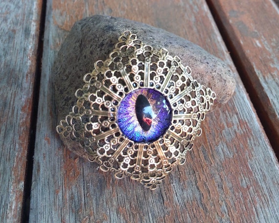 Magnetic Scarf Pin Brooch with Evil Eye Purple Blue