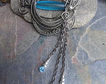 Twistedsisterarts Turquoise Blue Bead and Wird Pendant