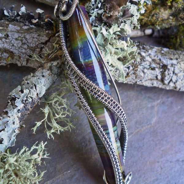 SOLD Sterling Silver Woven Wire Handblown Prayer Bead Pendant