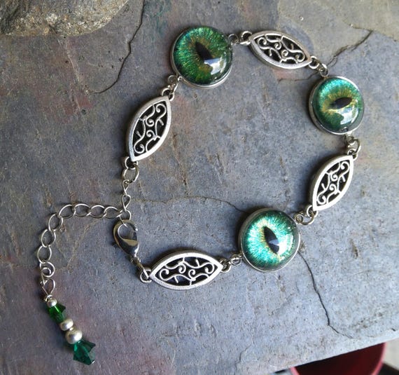 Gothic Steampunk Green Eye Adjustable Bracelet