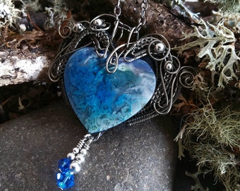 Blue Moss Agate Heart Pendant Part 2