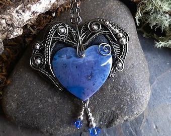 Blue Moss Agate Heart Pendant Part 1