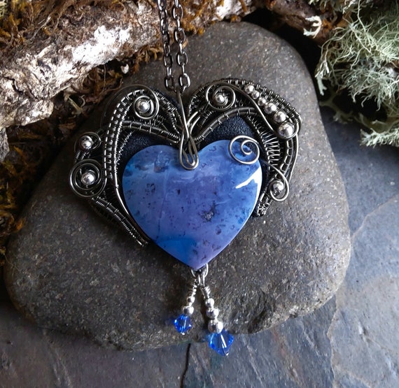 Blue Moss Agate Heart Pendant Part 1