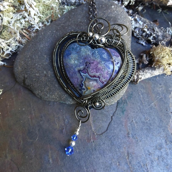 Blue Heart with Woven Wire