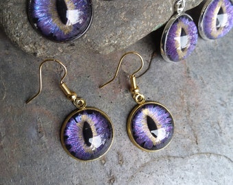 Gothic Steampunk Purple Eye Earrings