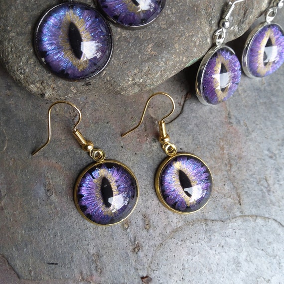 Gothic Steampunk Purple Eye Earrings