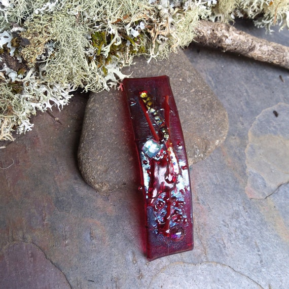 Barrette Fused Glass Large Reds