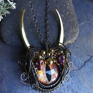 Gothic Steampunk She Devil Pendant with Golden Eye