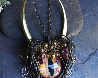 Gothic Steampunk She Devil Pendant with Golden Eye