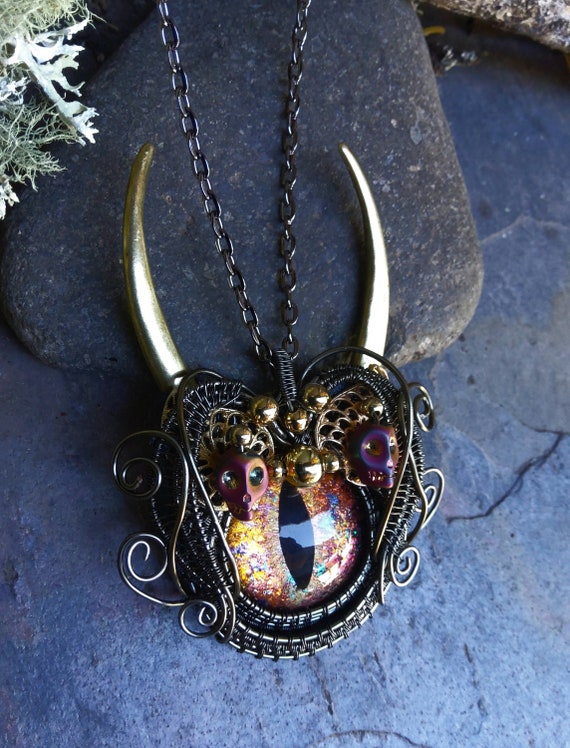 Gothic Steampunk She Devil Pendant with Golden Eye