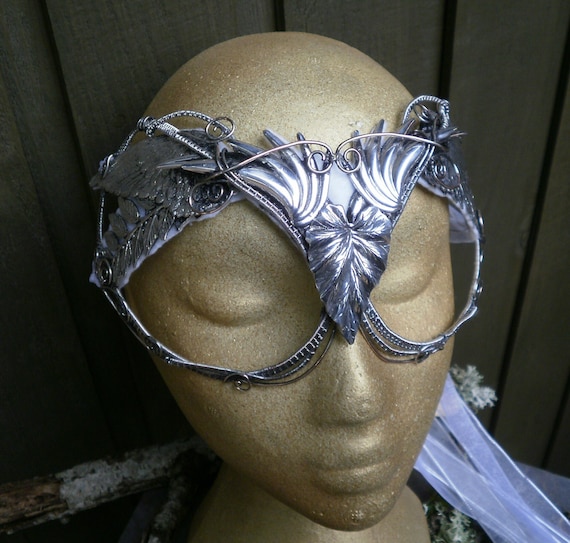 Gothic Steampunk Woven Wire Mask Face with Leaves and Wings