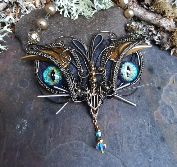 Gothic Steampunk Kitty Woven Wire Necklace